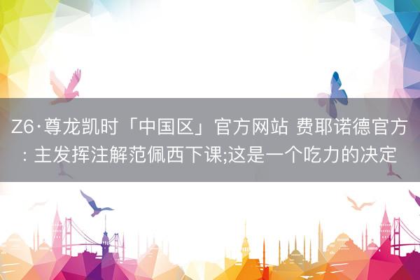 Z6·尊龙凯时「中国区」官方网站 费耶诺德官方: 主发挥注解范佩西下课;这是一个吃力的决定